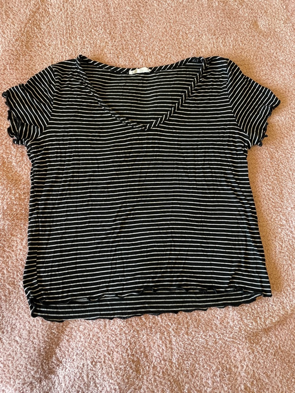 Black & White Striped Women's V-Neck Top slightly cropped